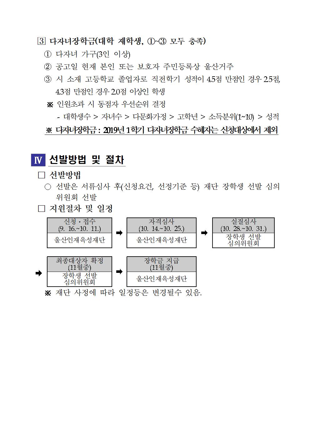 2019-2 재단법인 울산인재육성재단 장학생 선발계획 안내
