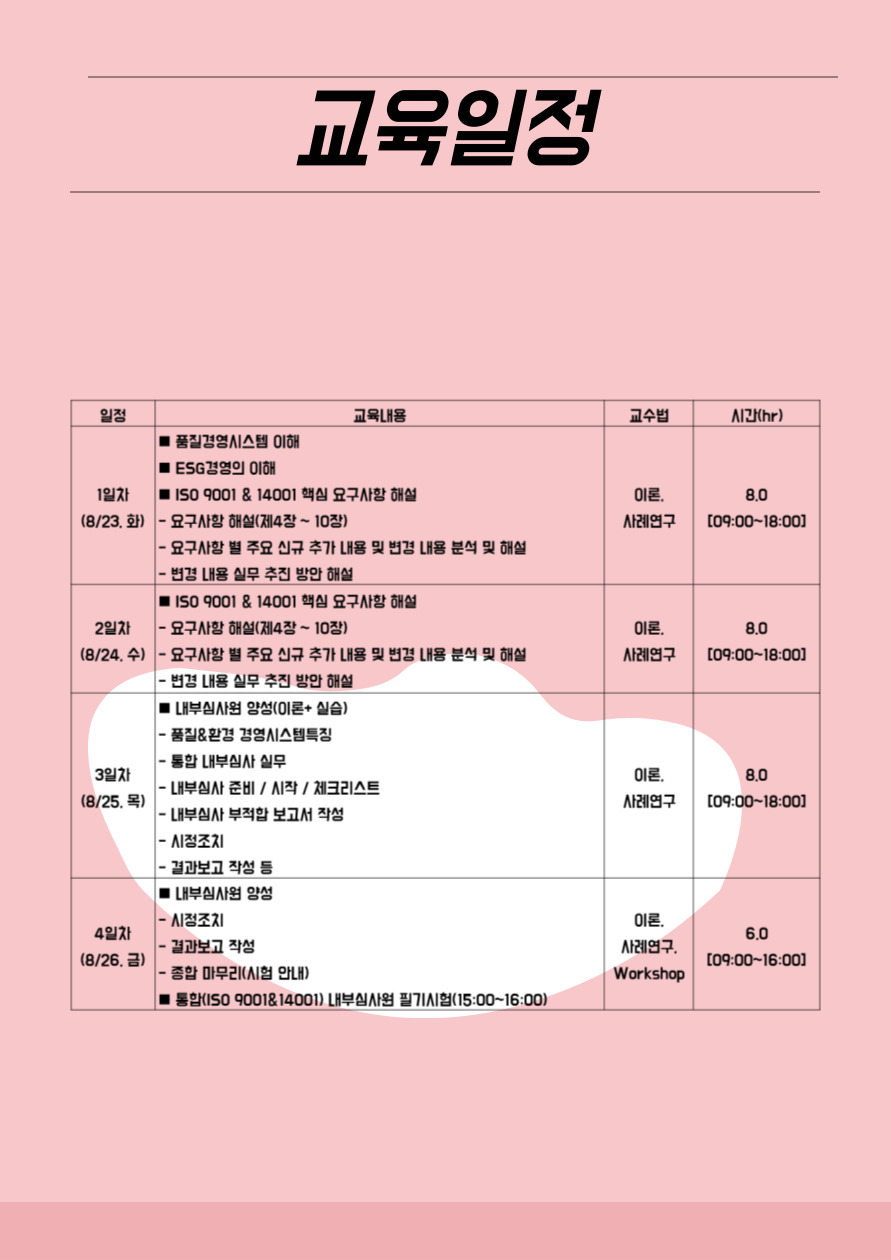 ISO 9001,14001(품질,환경 경영시스템) 내부심사원 양성과정