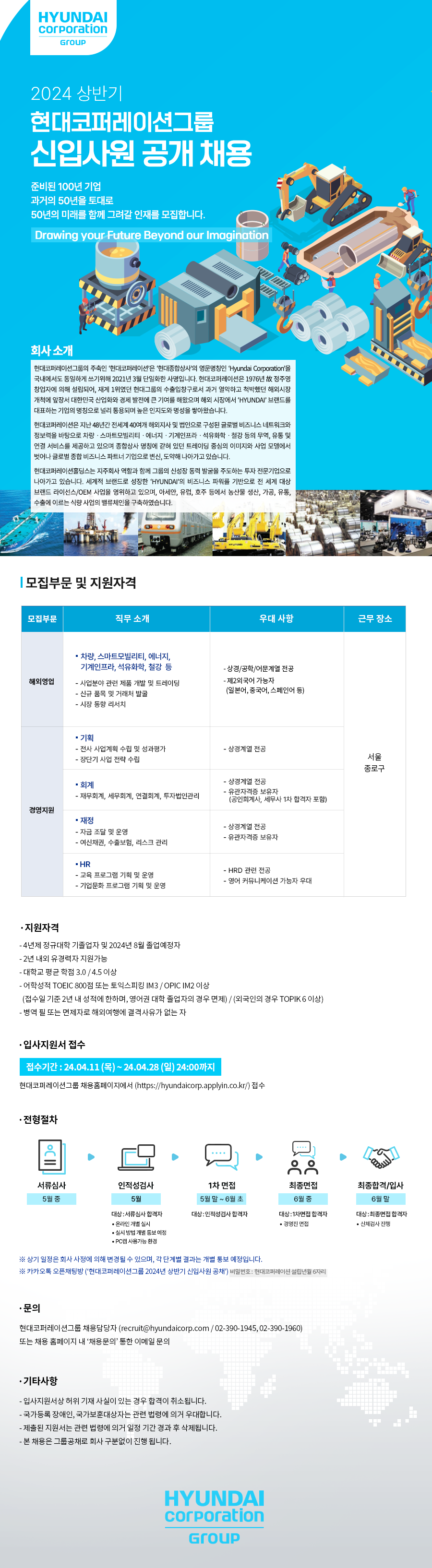 2024년 상반기 현대코퍼레이션그룹 신입사원 공개 채용(~4/28)