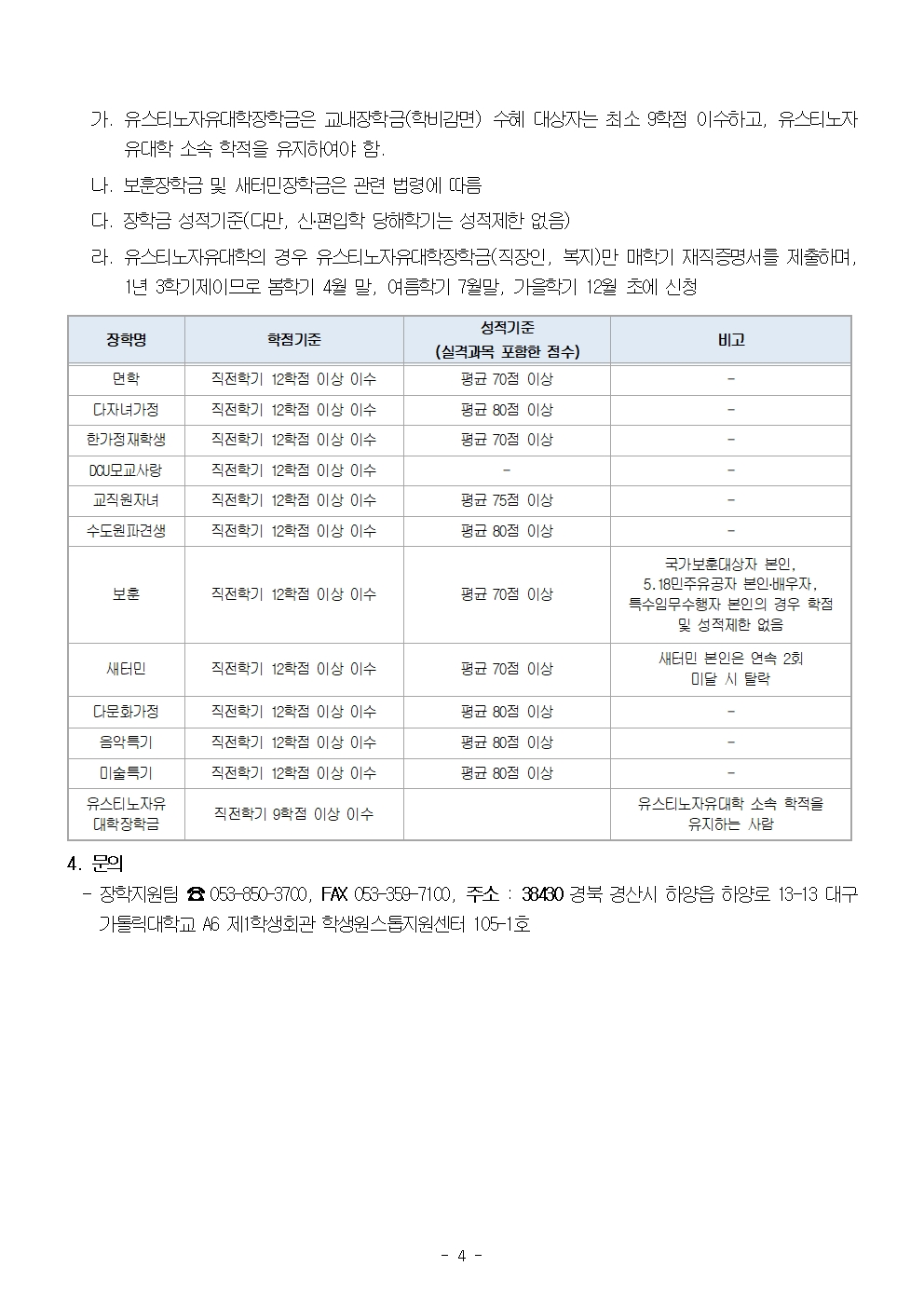 2024-여름학기 교내 장학금 신청안내 (유스티노자유대학 학생용)