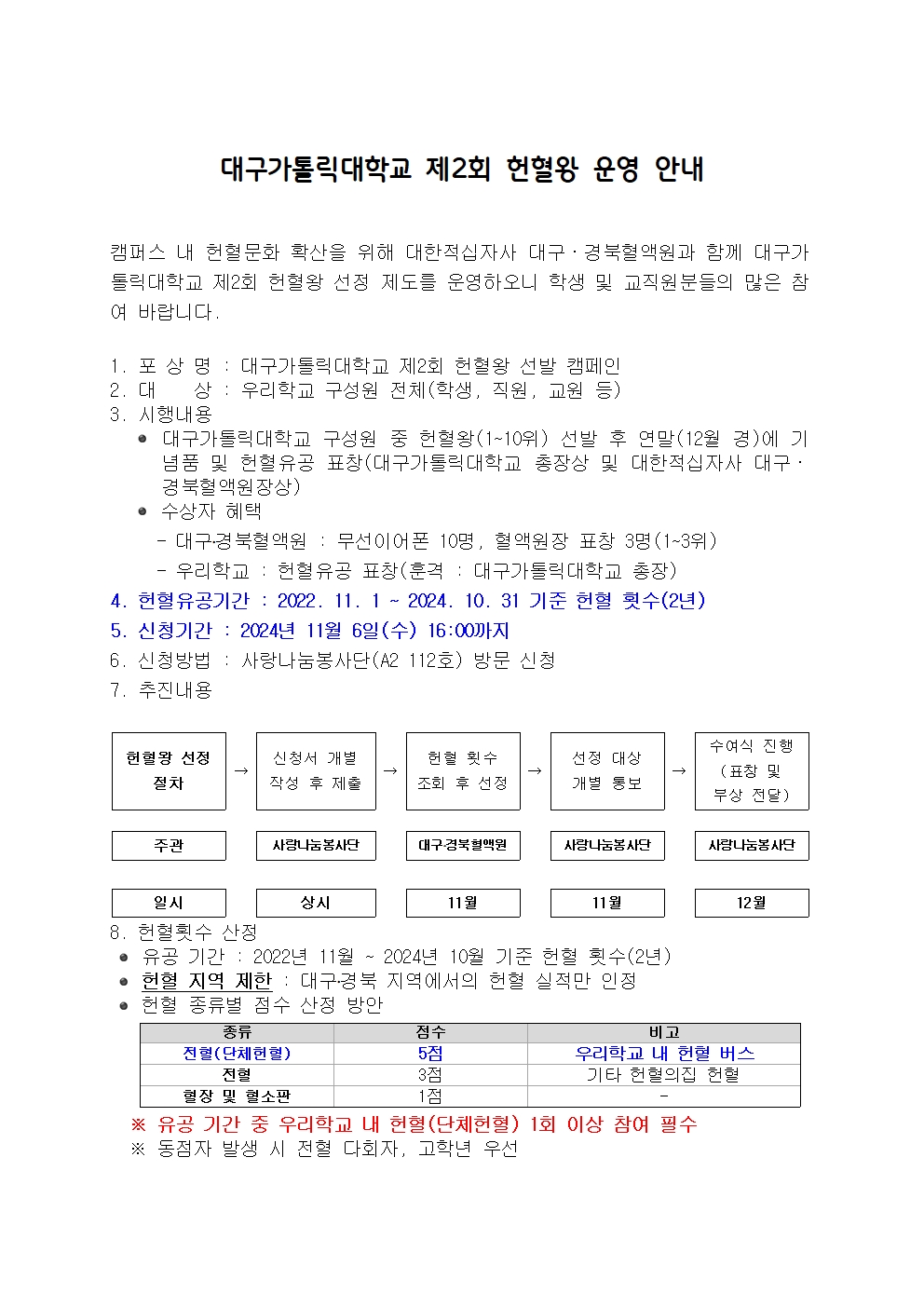 대구가톨릭대학교 제2회 헌혈왕 신청 안내