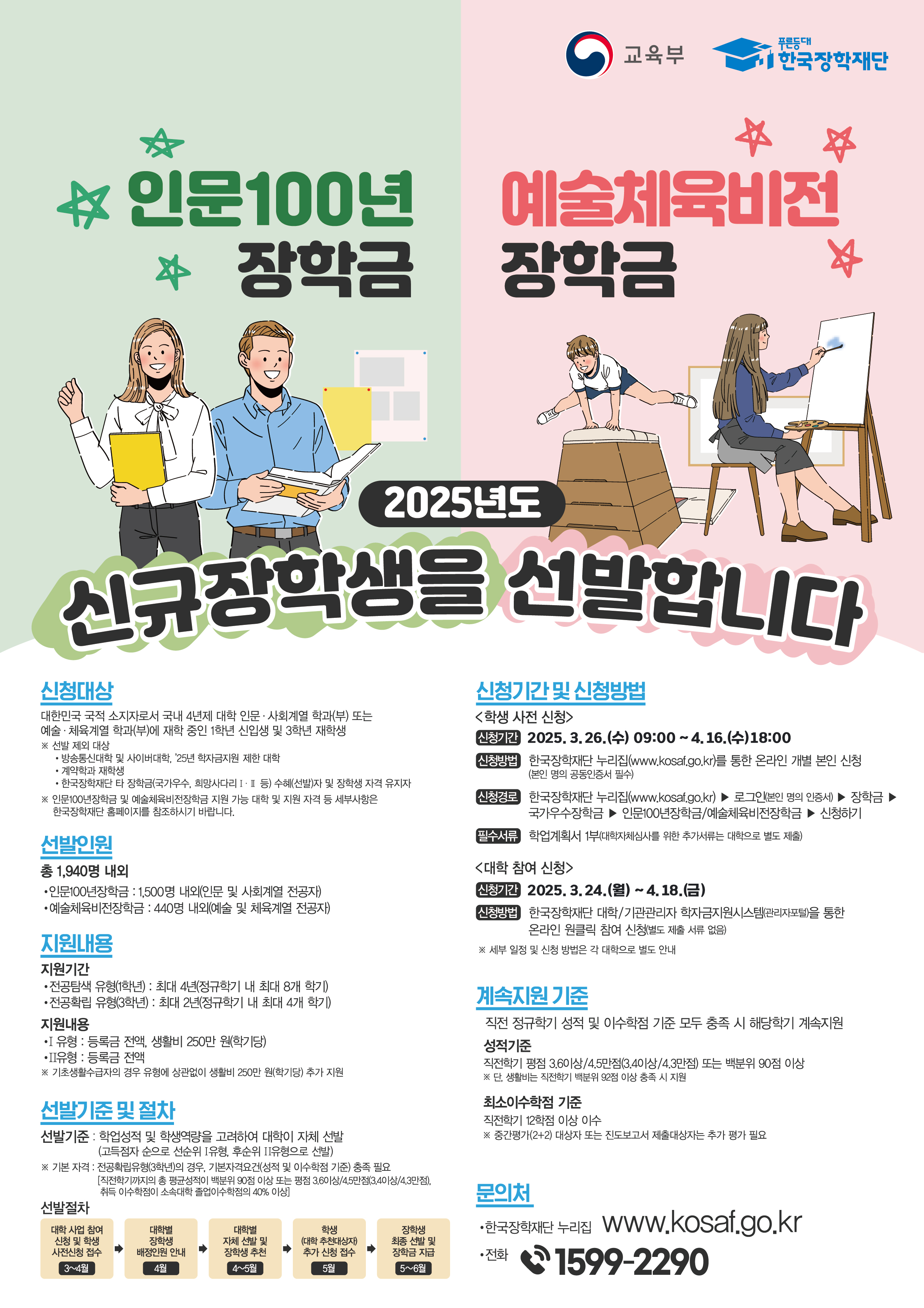 2025-1 인문100년 및 예술체육비전장학금 신규장학생 선발 안내